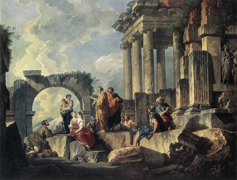 Ο Απόστολος Παύλος διδάσκει στα χαλάσματα. Πίνακας του Giovanni Paolo Pannini (1744).
